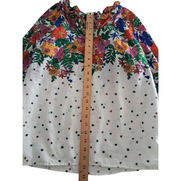 Talbots Top Women's Medium Petite‎ Colorful Blissful Floral Smocked Cuff Spring - Picture 10 of 10